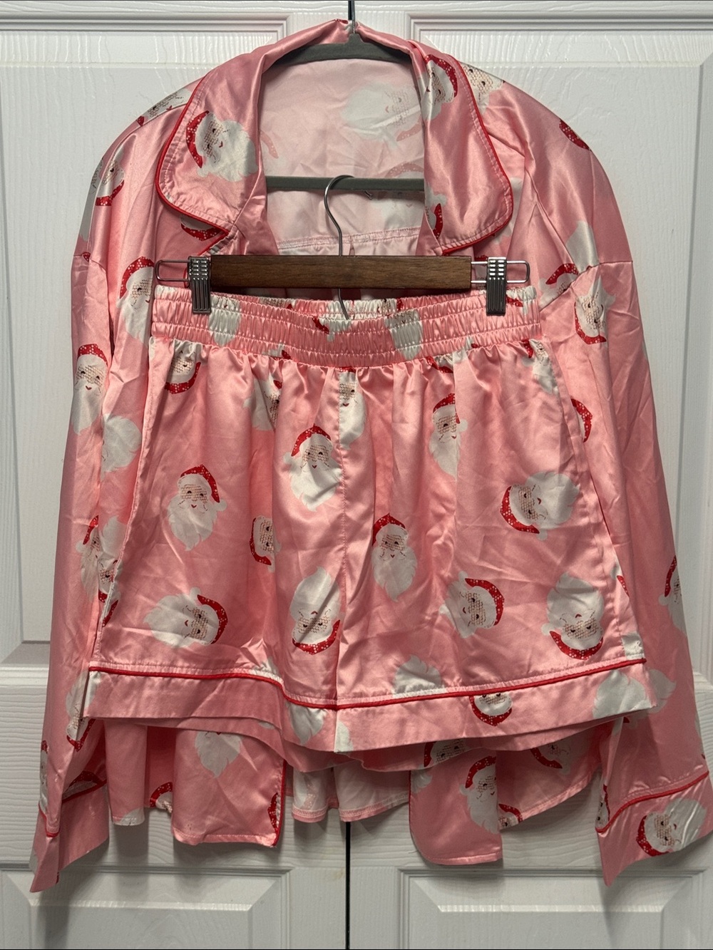 Women’s Pink Satin Santa Holiday Pajama Set